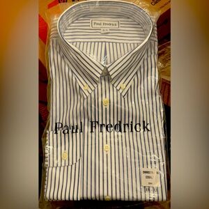 Paul Fredrick men’s blue and white pinpoint button down dress shirt size 18-33